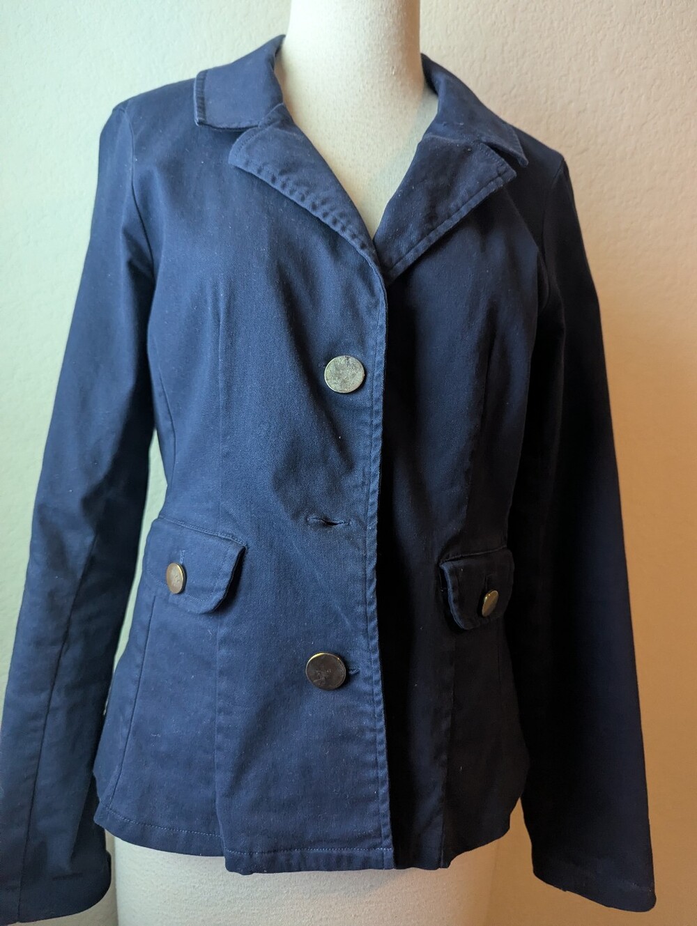 Navy Women's Button-Front Blazer Jacket